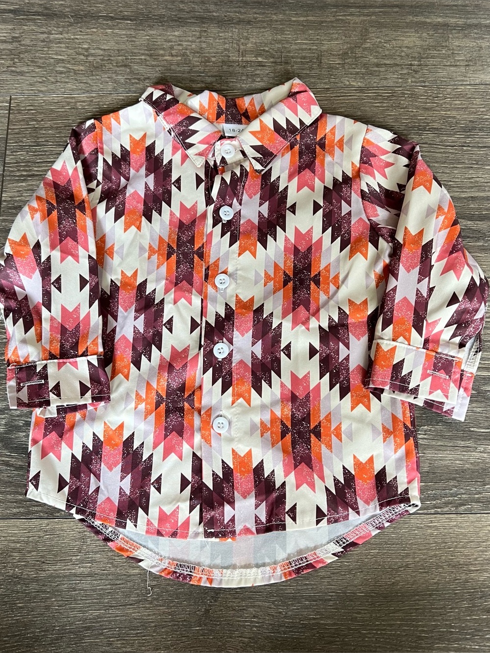 Toddler Geo Print Button-Up Shirt - Pink, Orange & Burgundy Rodeo